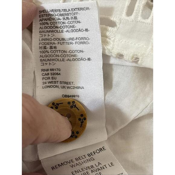 Anthropologie Women’s Eyelet Romper White Button Front Size 4 Missing Belt - Picture 15 of 15